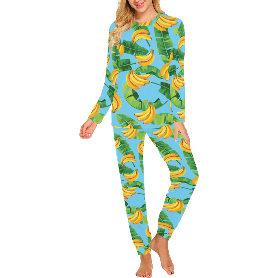 banana leaves banana design pattern Women's All Over Print Pajama Set