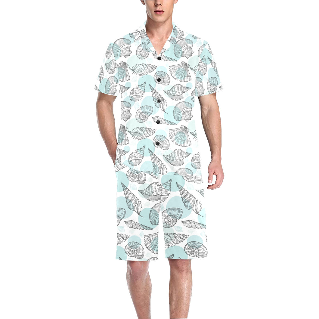 Shell polynesian tribal Men's V-Neck Short Pajama Set