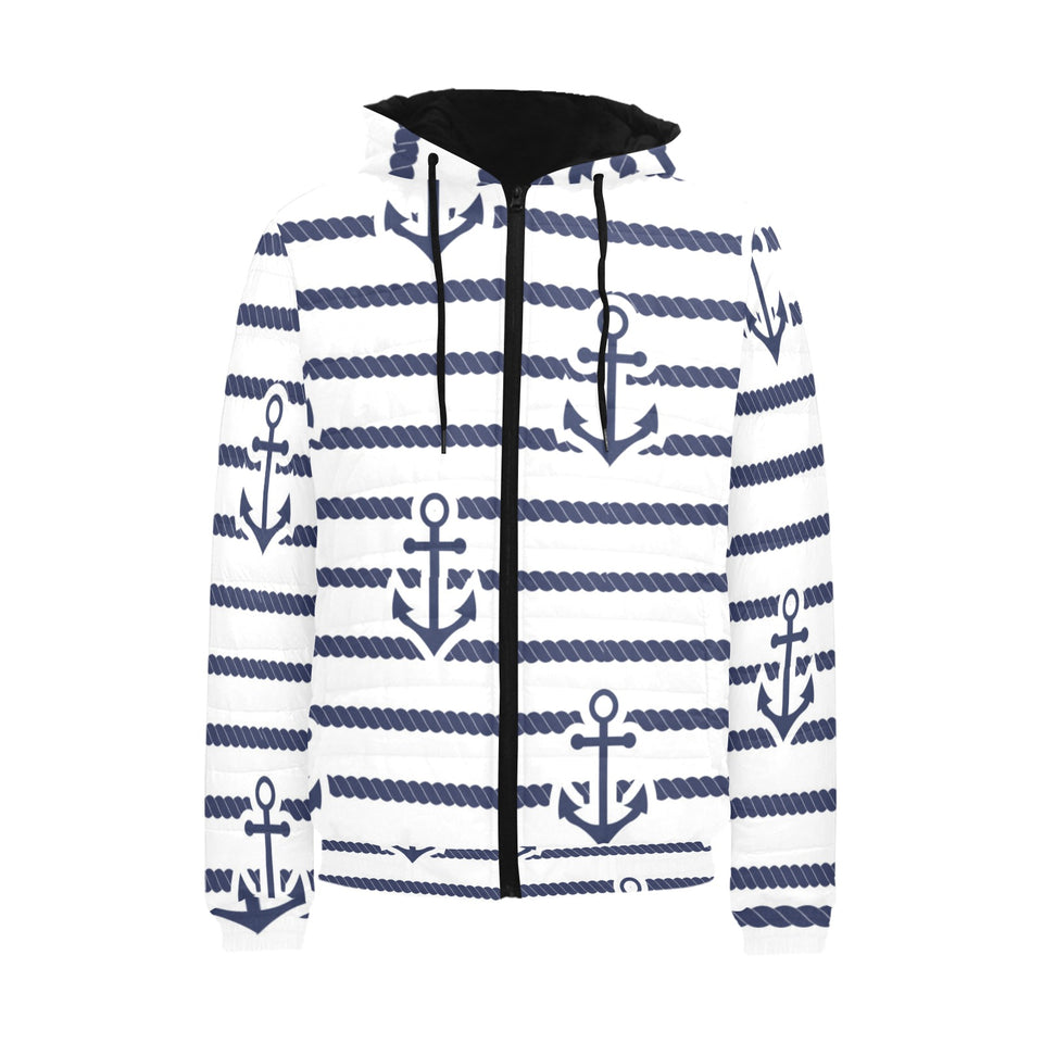Anchor rope nautical pattern Men's Padded Hooded Jacket