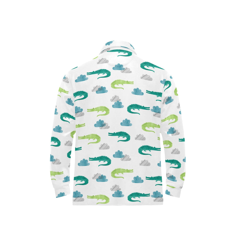watercolor crocodile pattern Men's Long Sleeve Polo Shirt