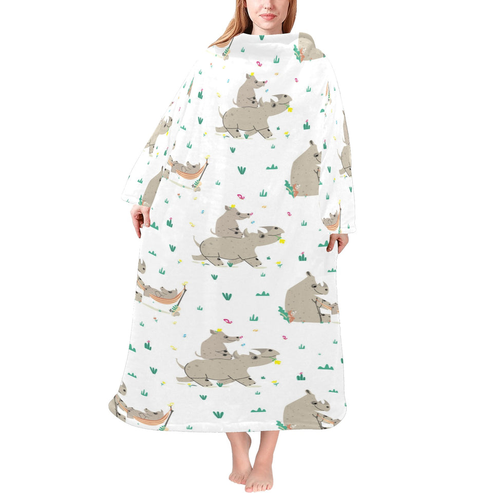 Cute Rhino pattern background Blanket Robe with Sleeves