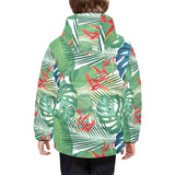 heliconia palm and monstera leaves pattern Kids' Boys' Girls' Padded Hooded Jacket