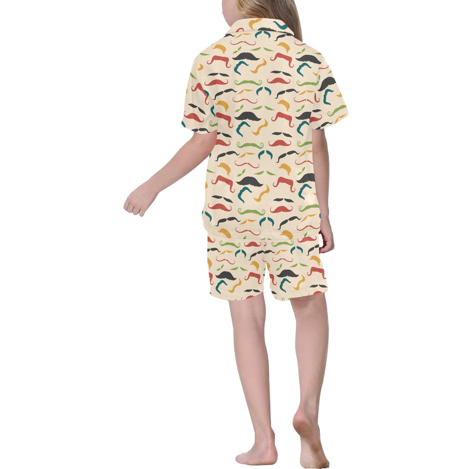 Mustache Beard Pattern Print Design 03 Kids' Boys' Girls' V-Neck Short Pajama Set