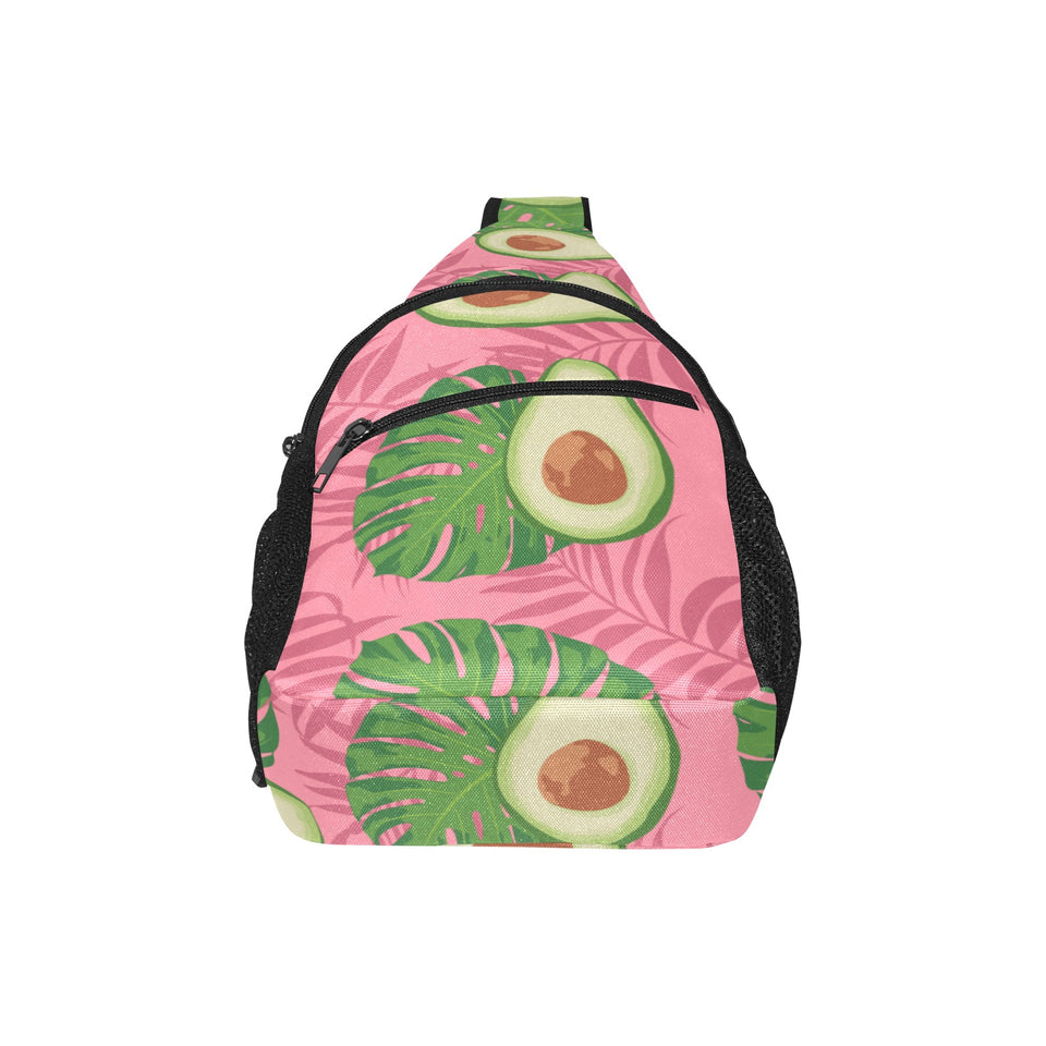 Avocado slices leaves pink back ground All Over Print Chest Bag