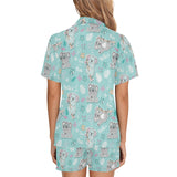 Cute koalas blue background pattern Women's V-Neck Short Pajama Set