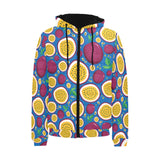 Passion fruit blue background Men's Padded Hooded Jacket