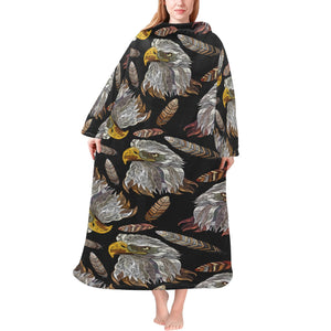 Eagle Pattern Print Design 05 Blanket Robe with Sleeves