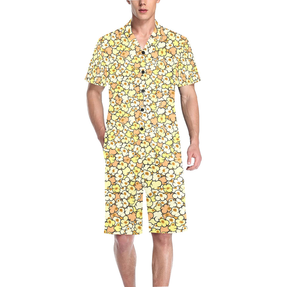 Popcorn Pattern Print Design 03 Men's V-Neck Short Pajama Set