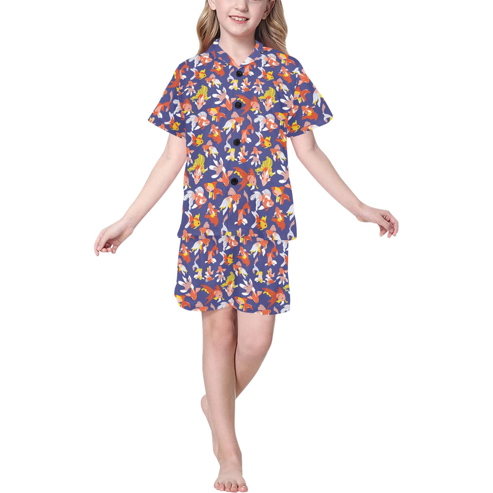 Goldfish Pattern Print Design 04 Kids' Boys' Girls' V-Neck Short Pajama Set