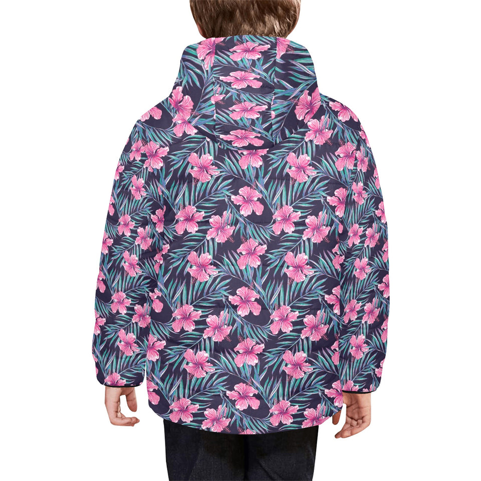 Hibiscus Pattern Print Design 05 Kids' Boys' Girls' Padded Hooded Jacket