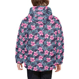 Hibiscus Pattern Print Design 05 Kids' Boys' Girls' Padded Hooded Jacket