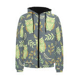 Cute owls leaves pattern Men's Padded Hooded Jacket