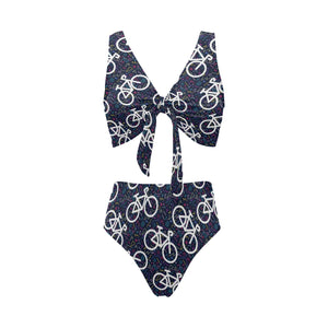 Bicycle Pattern Print Design 03 Chest Bowknot High Waisted Bikini Swimsuit