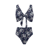 Bicycle Pattern Print Design 03 Chest Bowknot High Waisted Bikini Swimsuit