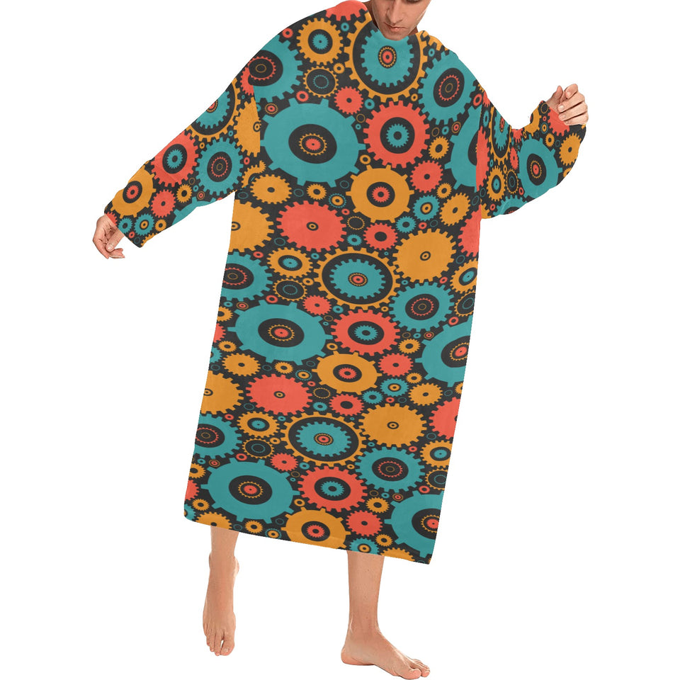 Gear Pattern Print Design 01 Blanket Robe with Sleeves