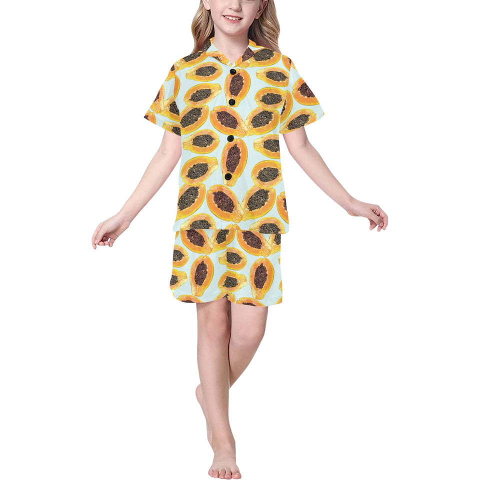 Watercolor papaya pattern Kids' Boys' Girls' V-Neck Short Pajama Set