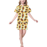 Watercolor papaya pattern Kids' Boys' Girls' V-Neck Short Pajama Set