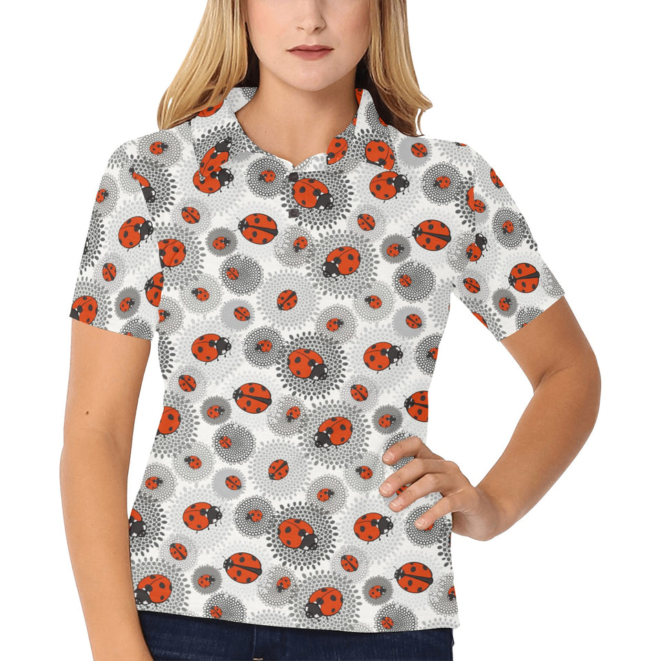 Ladybug Pattern Print Design 05 Women's All Over Print Polo Shirt