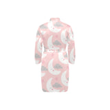 Cute moon cloud star pattern pink dot background Men's Long Sleeve Belted Night Robe