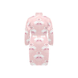 White swan and flower love pattern Men's Long Sleeve Belted Night Robe