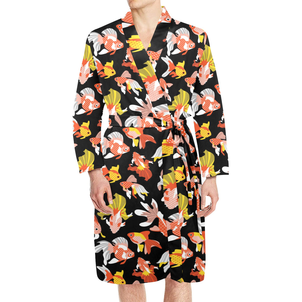 Goldfish Pattern Print Design 03 Men's Long Sleeve Belted Night Robe