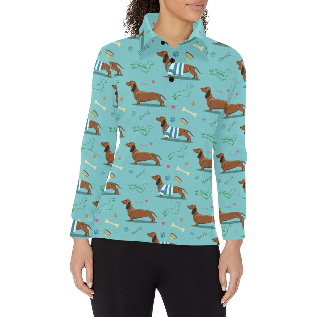 Dachshund decorative background Women's Long Sleeve Polo Shirt