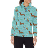 Dachshund decorative background Women's Long Sleeve Polo Shirt