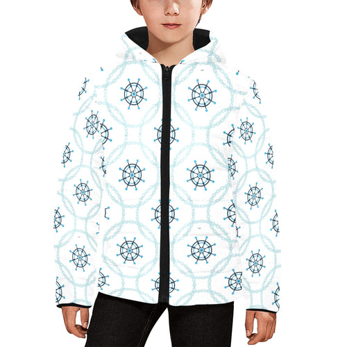 nautical steering wheel chain Kids' Boys' Girls' Padded Hooded Jacket