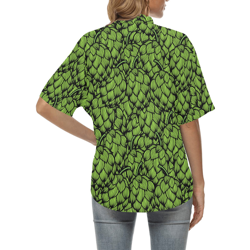 Green hop pattern Women's All Over Print Hawaiian Shirt