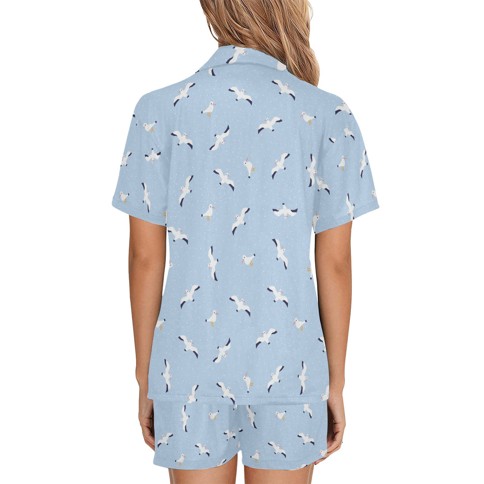 Seagull Pattern Print Design 02 Women's V-Neck Short Pajama Set