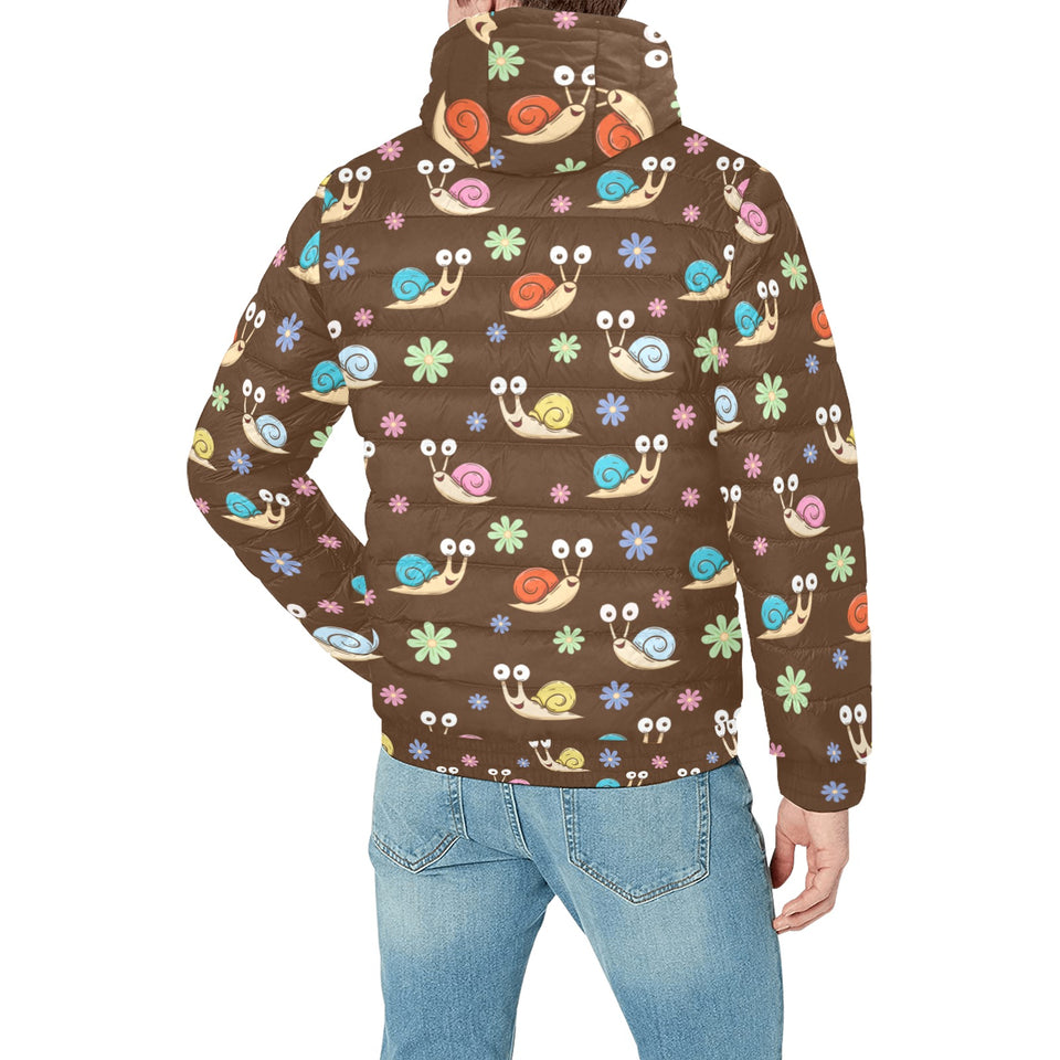 Snail Pattern Print Design 03 Men's Padded Hooded Jacket