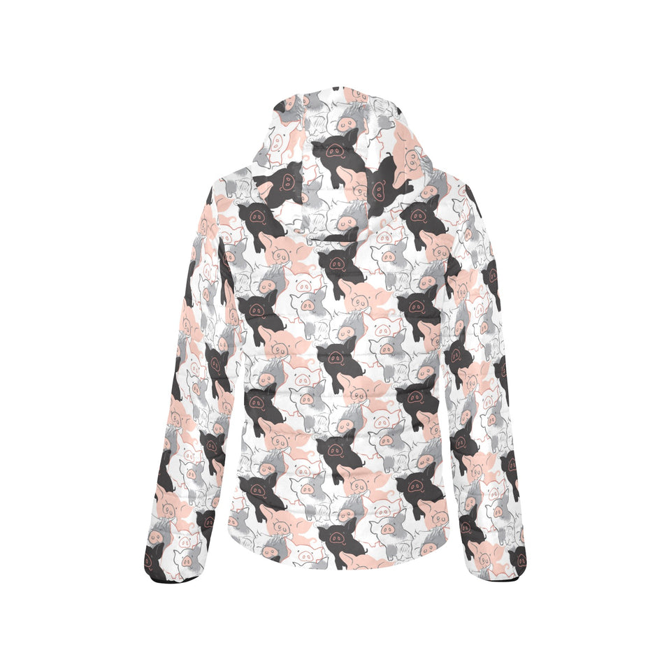 Pig Pattern Print Design 05 Women's Padded Hooded Jacket