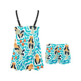 Cute sea otters fishe sea urchin pattern Chest Sexy Pleated Two Piece Swim Dress