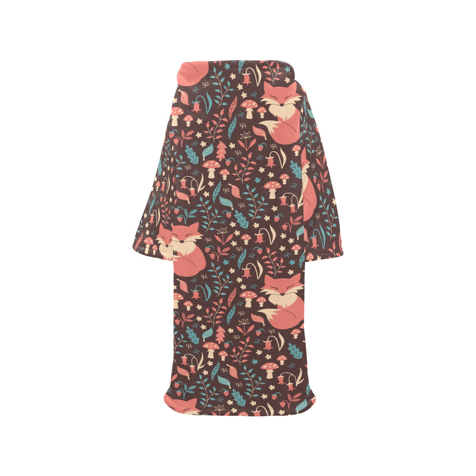 fox leaves mushroom pattern Blanket Robe with Sleeves