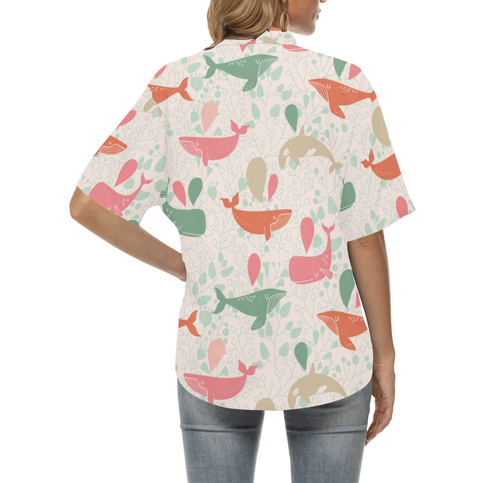 Cute whale pattern Women's All Over Print Hawaiian Shirt