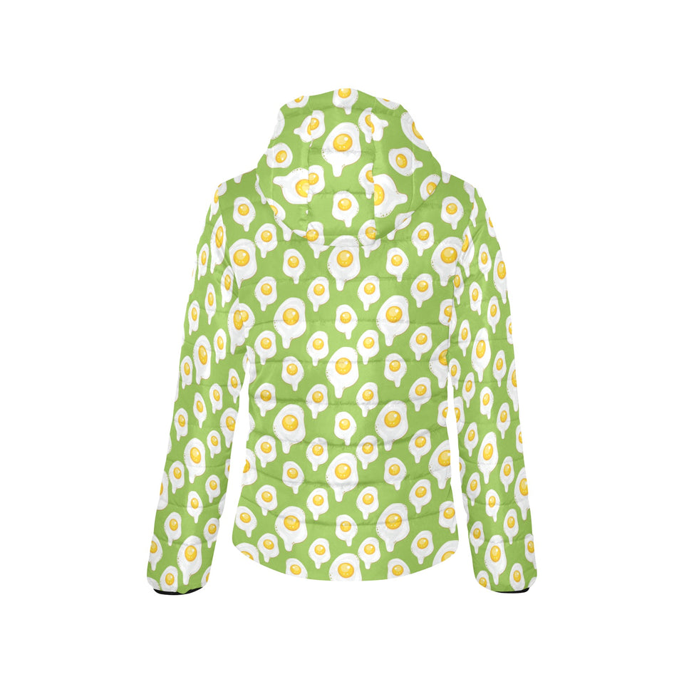 Fried Eggs Pattern Print Design 01 Women's Padded Hooded Jacket