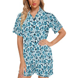 Hibiscus Pattern Print Design 04 Women's V-Neck Short Pajama Set