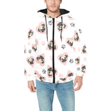 Cute pugs pink heart paw pattern Men's Padded Hooded Jacket