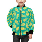 Pineapples pattern green background Kids' Boys' Girls' Bomber Jacket