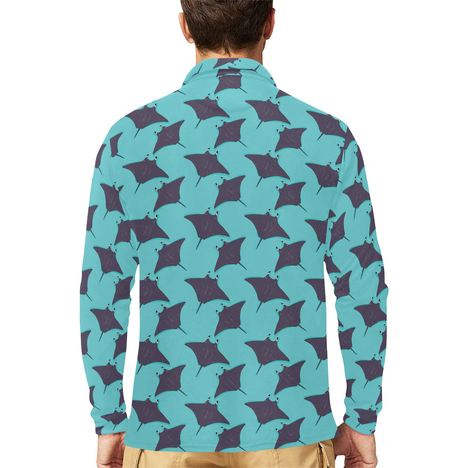 Stingray Pattern Print Design 02 Men's Long Sleeve Polo Shirt