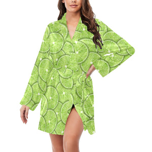 Slices of Lime pattern Women's Long Sleeve Belted Night Robe
