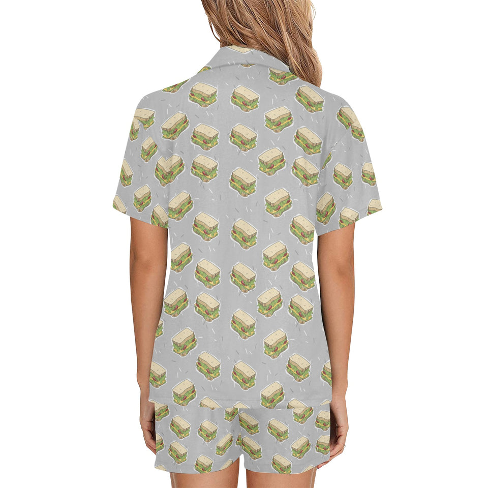 Sandwich Pattern Print Design 05 Women's V-Neck Short Pajama Set