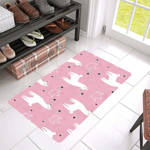Llama Alpaca pink background Doormat