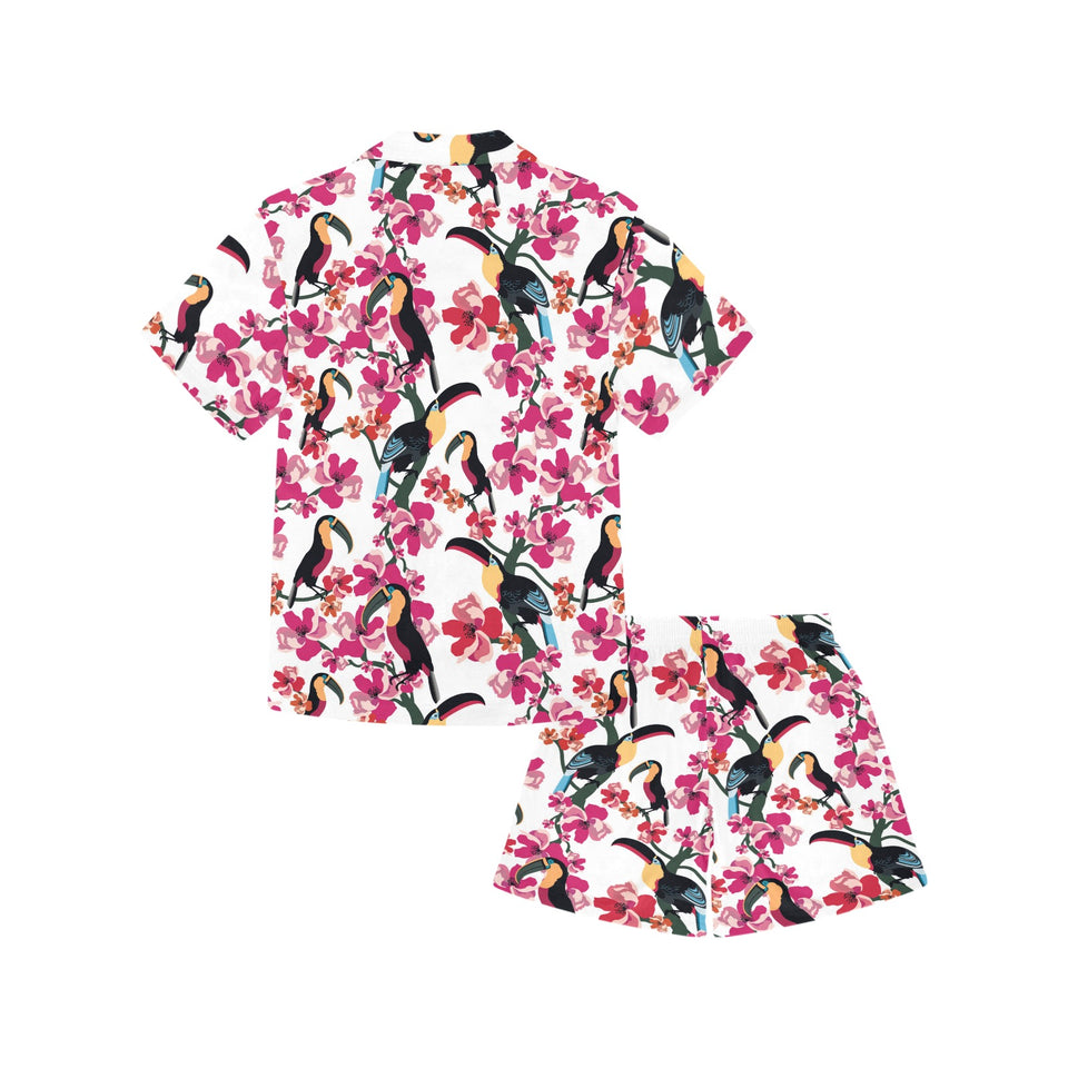 Toucan flower design pattern Kids' Boys' Girls' V-Neck Short Pajama Set