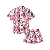 Toucan flower design pattern Kids' Boys' Girls' V-Neck Short Pajama Set