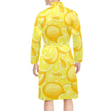 lemon flower leave pattern Men's Long Sleeve Belted Night Robe
