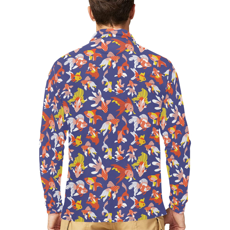 Goldfish Pattern Print Design 04 Men's Long Sleeve Polo Shirt