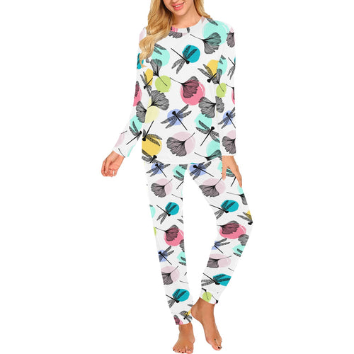 Dragonflies ginkgo leaves pattern Women's All Over Print Pajama Set