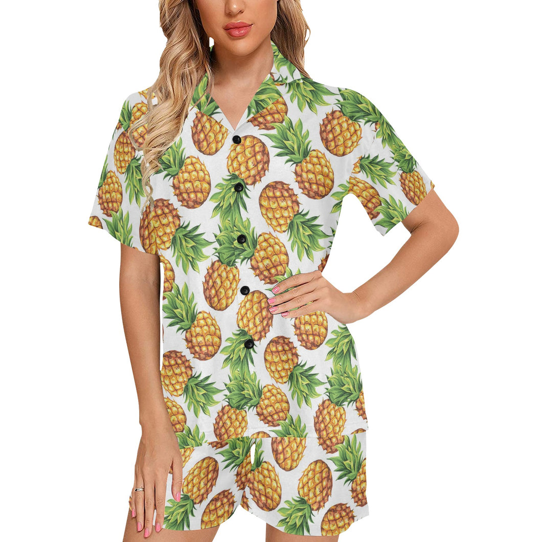 Pineapples design pattern Women's V-Neck Short Pajama Set