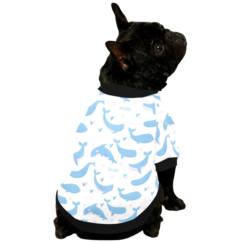 Blue whale pattern All Over Print Pet Dog Round Neck Fuzzy Shirt